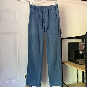 SURFING COWBOYS blue indigo garment dyed straight leg pull on cropped pants